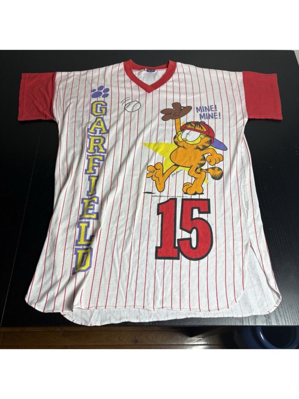 Vintage 80s GARFIELD the Cat Womens Oversized Sleepshirt Baseball Theme Flirts